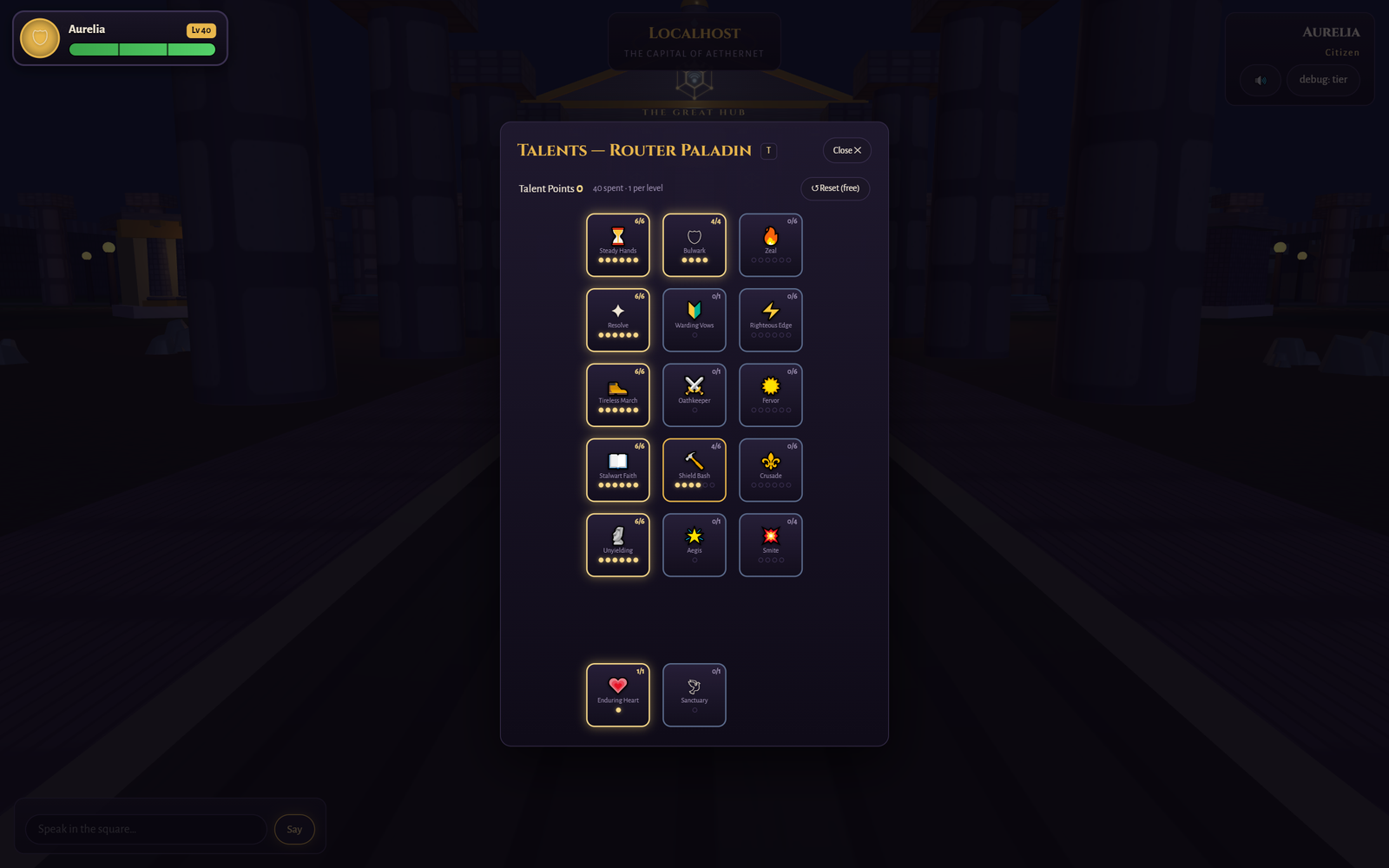 The class talent tree